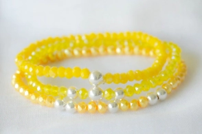 FF-0041 SOBRE Setx3 pulseras elastizadas cristales bolitas AMARILLO