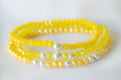 FF-0041 SOBRE Setx3 pulseras elastizadas cristales bolitas AMARILLO