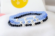 FF-0041 SOBRE Setx3 pulseras elastizadas cristales bolitas AZUL NEGRO