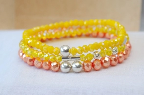 FF-0041 SOBRE Setx3 pulseras elastizadas cristales bolitas AMARILLO