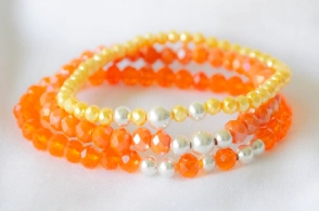 FF-0041 SOBRE Setx3 pulseras elastizadas cristales bolitas NARANJA/AMARILLO