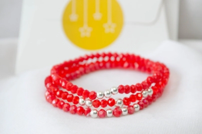 FF-0041 SOBRE Setx3 pulseras elastizadas cristales bolitas ROjo