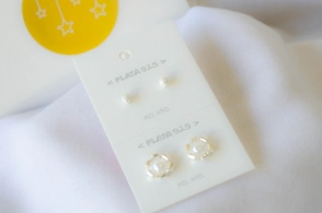 FF-0081 SOBRE Setx2 pares aros bolitas brillantes+flor perla