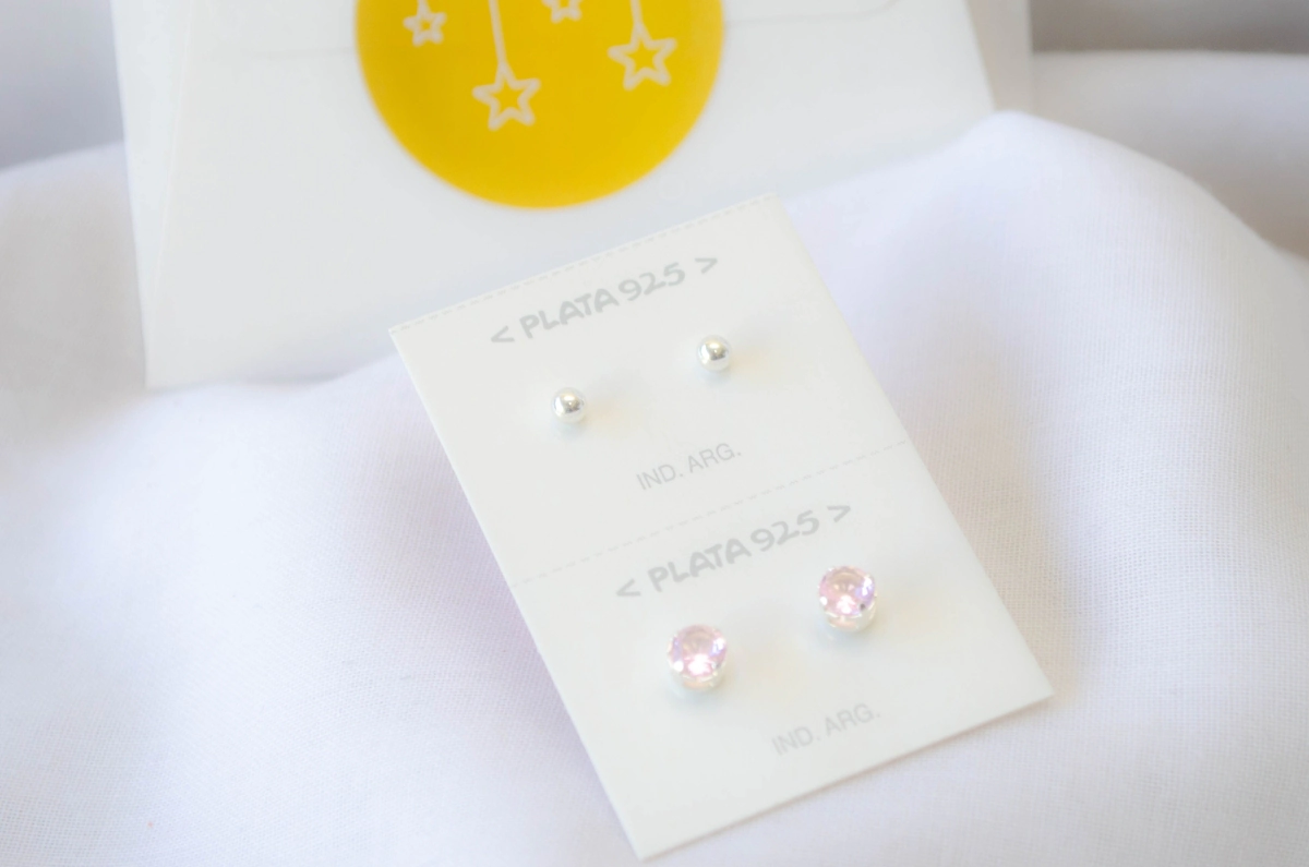 FF-0082 SOBRE Setx2 pares aros bolitas uY CUBICS ROSA