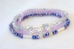FF-0041 SOBRE Setx3 pulseras elastizadas cristales bolitas  LILA
