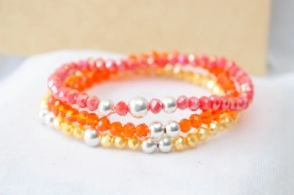 FF-0041 Setx3 pulseras elastizadas cristales bolitas NARANJA