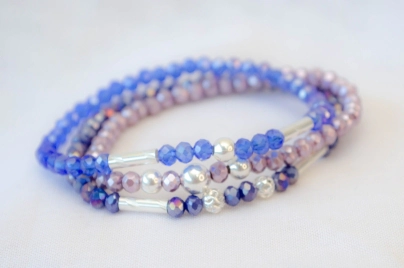 FF-0041 SOBRE Setx3 pulseras elastizadas cristales bolitas AZUL