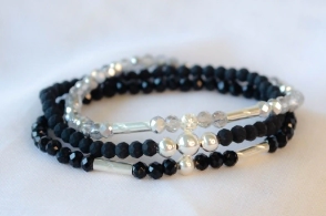 FF-0041 SOBRE Setx3 pulseras elastizadas cristales bolitas NEGRO 