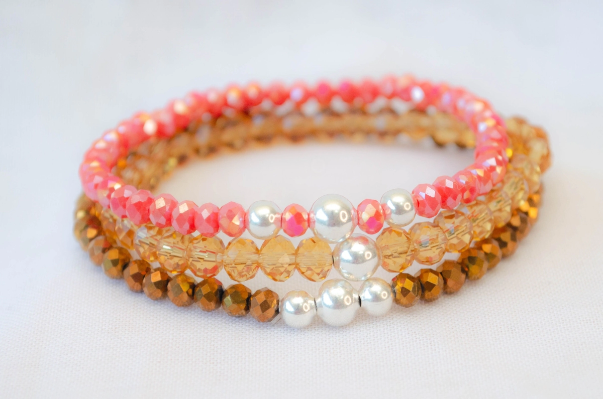 FF-0041 SOBRE Setx3 pulseras elastizadas cristales bolitas TOSTADO