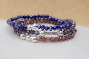 FF-0041  Setx3 pulseras elastizadas cristales bolitas AZUL/GRIS