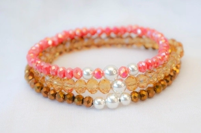 FF-0041 SOBRE Setx3 pulseras elastizadas cristales bolitas TOSTADO