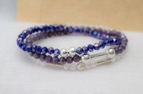 FF-0041 SOBRE Setx3 pulseras elastizadas cristales bolitas AZUL