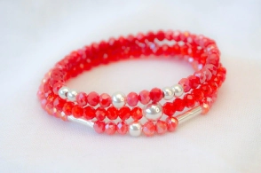 FF-0041 SOBRE Setx3 pulseras elastizadas cristales bolitas ROJO 