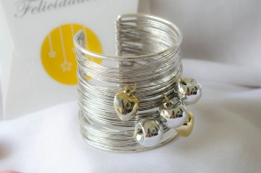 FF-0113 SOBRE pulseras PLATEADAS esclavas uniDas dijes corazones cerezas