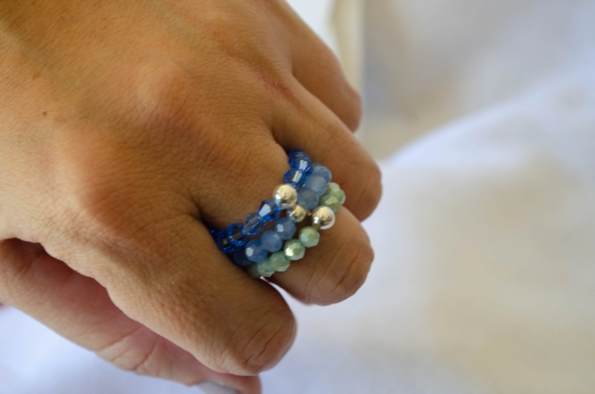 FF-0121 Sobre pack x3 anillos elastizados cristales CELESTES VERDES