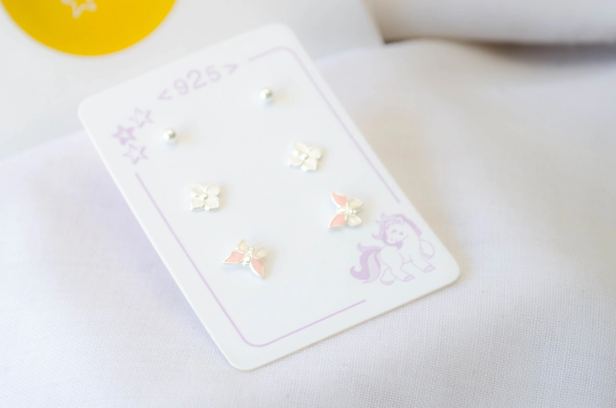 L-TRI0061 TRIO Aros mariposa esmalte+flor+bolita