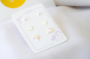 L-TRI0061 TRIO Aros mariposa esmalte+flor+bolita