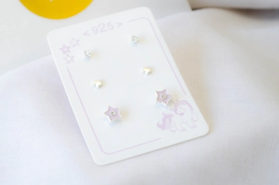 L-TRI0059 TRIO Aros cubic+estrella+estrella esmalte lila