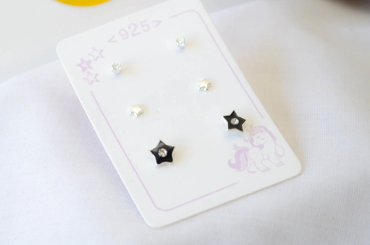 L-TRI0059 TRIO Aros cubic+estrella+estrella esmalte NEGRO