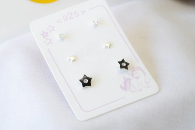 L-TRI0059 TRIO Aros cubic+estrella+estrella esmalte NEGRO