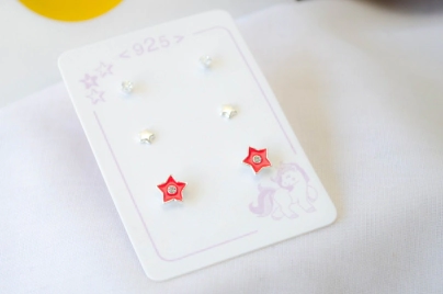 L-TRI0059 TRIO Aros cubic+estrella+estrella esmalteROJO