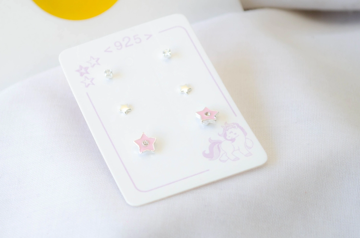 L-TRI0059 TRIO Aros cubic+estrella+estrella esmalte ROSA