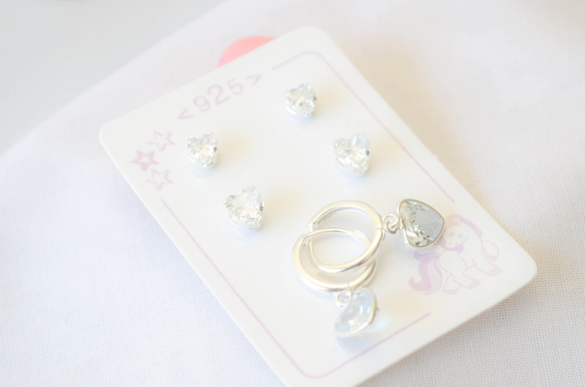 L-TRI0064 TRIO Aros cubics corazon +argolla cubic 