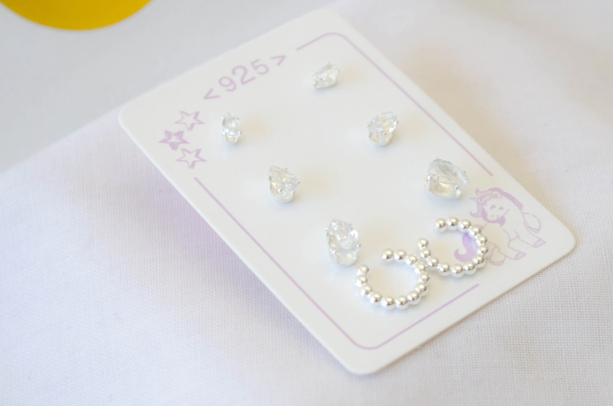 L-TRI0065 TRIO Aros cubics gotitas + cuff bolitas