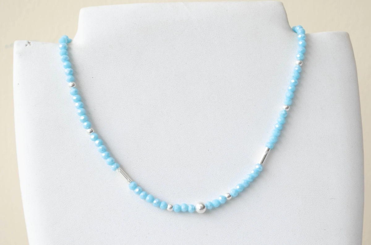 FF-0011 SOBRE Colgante elastizado cristales bolas tubos CELESTE