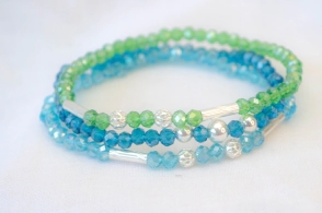 FF-0041 SOBRE Setx3 pulseras elastizadas cristales bolitas PETROLEO VERDE