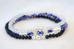 FF-0041 SOBRE Setx3 pulseras elastizadas cristales bolitas NEGRO AZUL