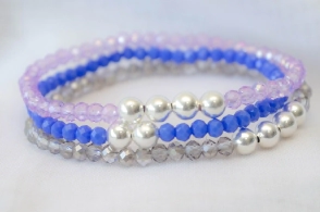 FF-0041 SOBRE Setx3 pulseras elastizadas cristales bolitas LAVANDA