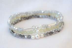 FF-0041 SOBRE Setx3 pulseras elastizadas cristales bolitas PLATA MENTA