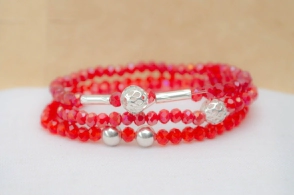 FF-0041 Setx3 pulseras elastizadas cristales bolitas ROJOS