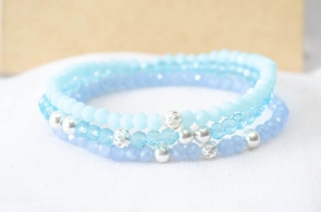 FF-0041 Setx3 pulseras elastizadas cristales bolitas CELESTE