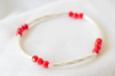 L-PU0147 Pulsera tubitos y bolitas ROJO