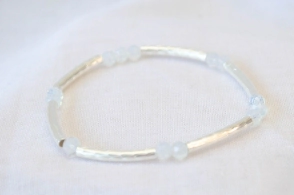 L-PU0149 Pulsera elastizada tubos cristales BLANCO