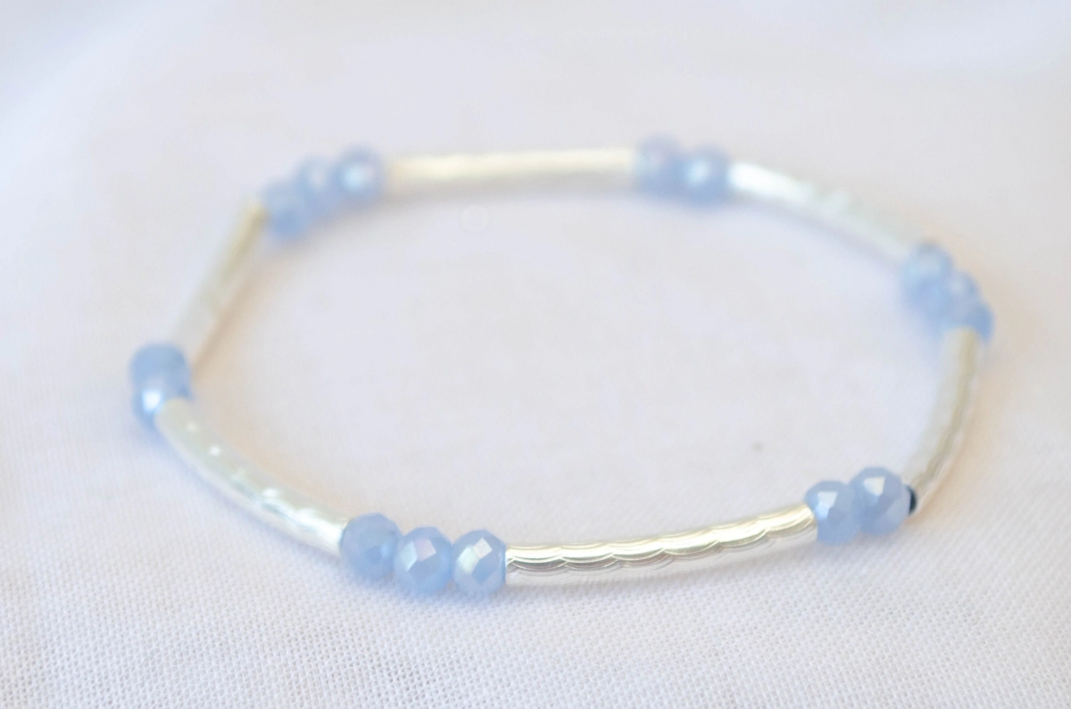 L-PU0149 Pulsera elastizada tubos cristales LAVANDA