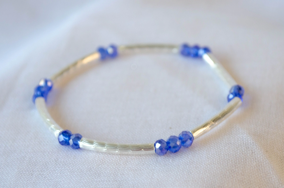 L-PU0149 Pulsera elastizada tubos cristales AZUL