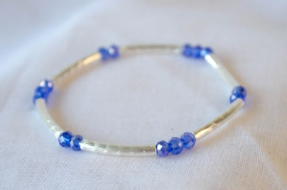 L-PU0149 Pulsera elastizada tubos cristales AZUL