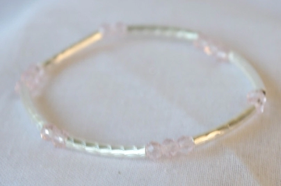 L-PU0149 Pulsera elastizada tubos cristales ROSA