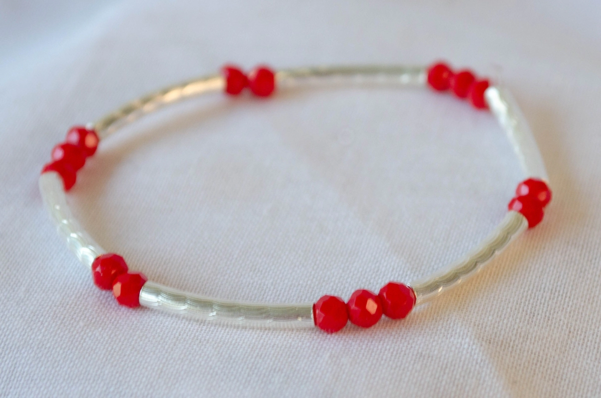 L-PU0149 Pulsera elastizada tubos cristales ROJO