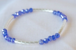 L-PU0150 Pulsera elastizada tubos cristales AZUL