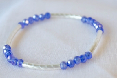 L-PU0150 Pulsera elastizada tubos cristales AZUL