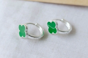 L-AR1062 Aros argollas 1.2cm flor TREBOL VERDE