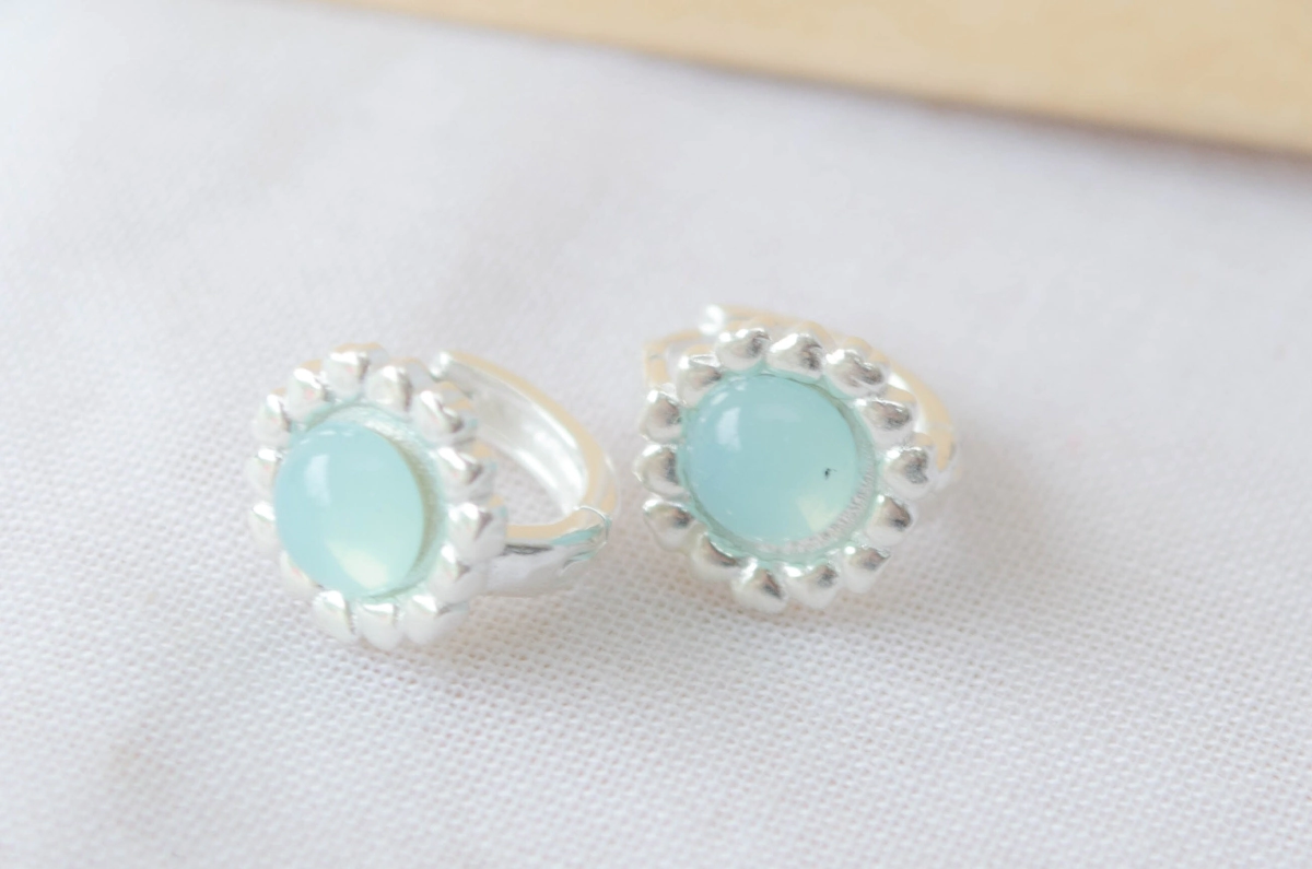 L-AR1063 Aros argollas flor perla CELESTE