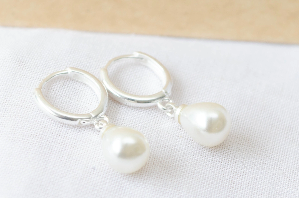 L-AR1080 Aros argollas con perla gota