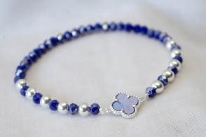 L-PU0173 Pulsera cristales elastizada trebol AZUL