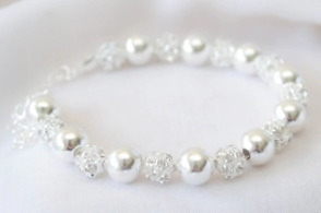 L-PU0178 Pulsera bolas 9 mm bolas caladas brillantes