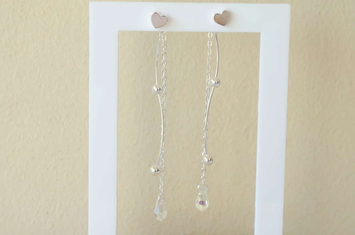 ABA0013 Aros colgantes corazon bolitas cristal